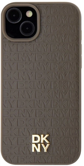 Панель DKNY Leather Monogram Pattern Metal Logo MagSafe для Apple iPhone 15 Plus / 14 Plus Brown (3666339261801) - зображення 3