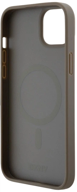 Панель DKNY Leather Monogram Pattern Metal Logo MagSafe для Apple iPhone 15 Plus / 14 Plus Brown (3666339261801) - зображення 6