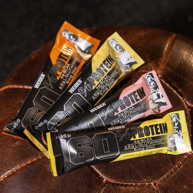 Протеиновые батончики Weider 60% Protein Bar 45 г х 24 шт. Соленая Карамель - Фото 2 Протеиновые батончики Weider 60% Protein Bar 45 г х 24 шт. Соленая Карамель - изображение 2