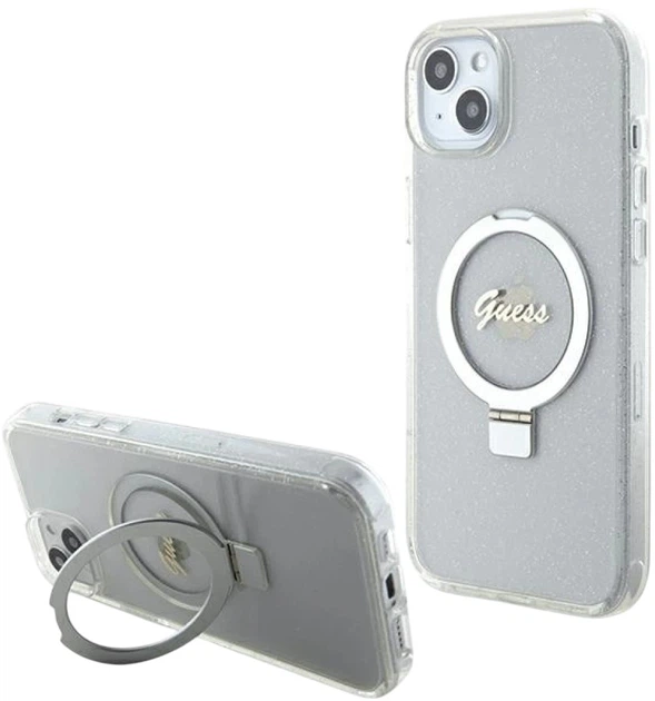 Панель Guess Ring Stand Script Glitter MagSafe для Apple iPhone 15 Plus/14 Plus Transparent (3666339156619) - зображення 2
