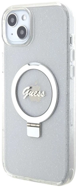 Панель Guess Ring Stand Script Glitter MagSafe для Apple iPhone 15 Plus/14 Plus Transparent (3666339156619) - зображення 3