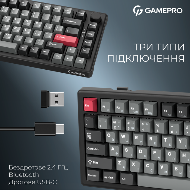 Клавиатура беспроводная GamePro Asgard Yord Keychron Super Red Switch Wireless/Bluetooth/USB Black (MK266BK) - изображение 6