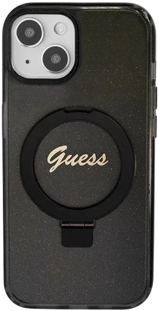Панель Guess Ring Stand Script Glitter MagSafe для Apple iPhone 15 Plus/14 Plus Black (3666339156336) - зображення 1