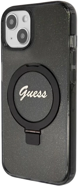 Панель Guess Ring Stand Script Glitter MagSafe для Apple iPhone 15 Plus/14 Plus Black (3666339156336) - зображення 3