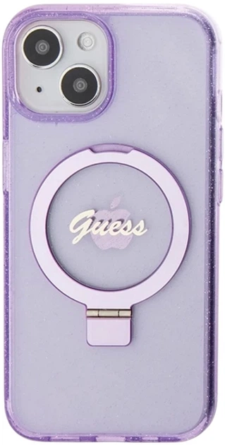 Панель Guess Ring Stand Script Glitter MagSafe для Apple iPhone 15 Plus/14 Plus Purple (3666339156756) - зображення 1