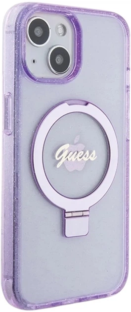 Панель Guess Ring Stand Script Glitter MagSafe для Apple iPhone 15 Plus/14 Plus Purple (3666339156756) - зображення 4