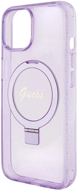 Панель Guess Ring Stand Script Glitter MagSafe для Apple iPhone 15 Plus/14 Plus Purple (3666339156756) - зображення 6