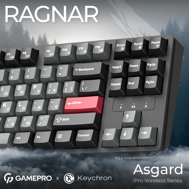 Клавиатура беспроводная GamePro Asgard Ragnar Keychron Super Red Switch Wireless/Bluetooth/USB Black (MK285BK) - Фото 5 Клавиатура беспроводная GamePro Asgard Ragnar Keychron Super Red Switch Wireless/Bluetooth/USB Black (MK285BK) - изображение 5
