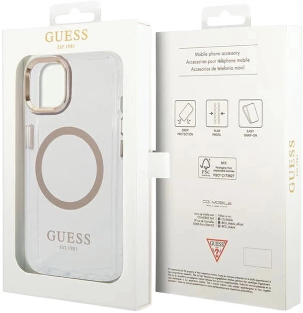 Панель Guess Metal Outline Magsafe для Apple iPhone 15 Plus/14 Plus Transparent/Gold (3666339196905) - зображення 6