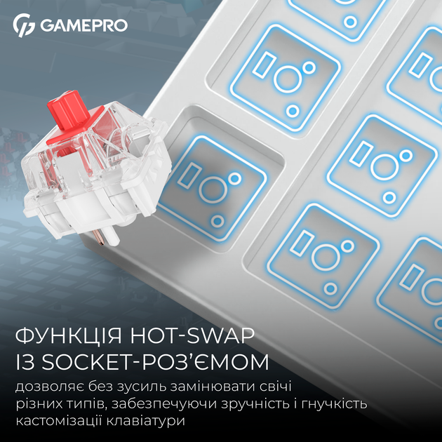 Клавиатура беспроводная GamePro Asgard Drakkar Keychron Super Red Switch Wireless/Bluetooth/USB White (MK305WH) - изображение 9