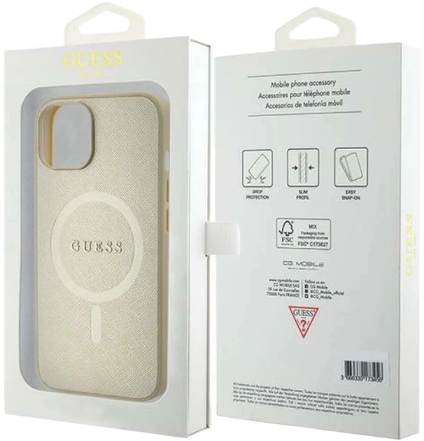 Панель Guess Saffiano MagSafe для Apple iPhone 15 Plus/14 Plus Gold (3666339156053) - зображення 8