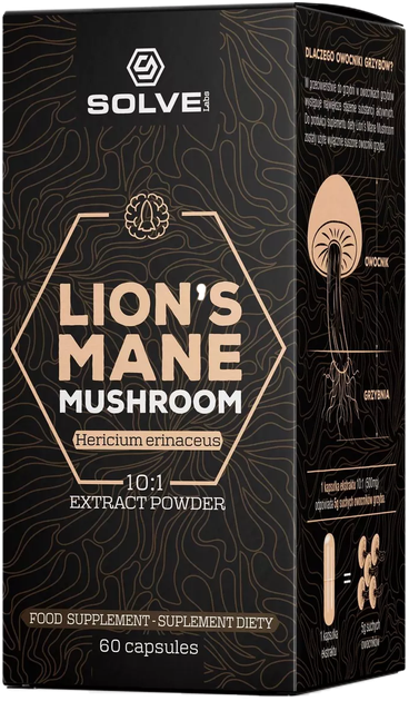 Suplement diety Solve Labs Lion's Mane Mushroom ekstrakt z soplówki jeżowatej 10:1 60 kapsułek (5903293767368) - obraz 1
