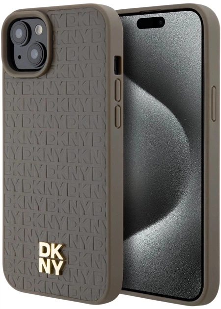 Панель DKNY Leather Pattern Metal Logo MagSafe для Apple iPhone 15 / 14 / 13 Brown (3666339261795) - зображення 1