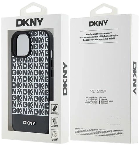 Панель DKNY Leather Printed Pattern Metal Logo MagSafe для Apple iPhone  15 / 14 / 13 Black (3666339262211) - зображення 8