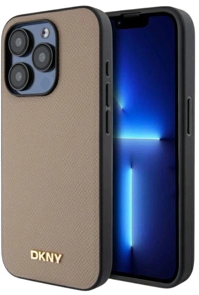 Etui DKNY Grained Metal Logo MagSafe do Apple iPhone 15 Pro Max Beige (3666339264208) - obraz 1