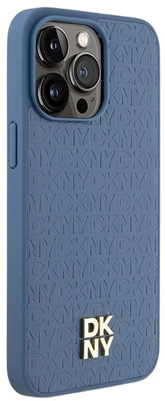 Панель DKNY Leather Monogram Pattern Metal Logo MagSafe для Apple iPhone 15 Pro Max Blue (3666339261689) - зображення 4
