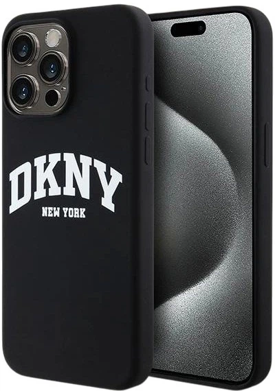 Etui DKNY Liquid Silicone White Printed Logo MagSafe do Apple iPhone 15 Pro Max Black (3666339266721) - obraz 1