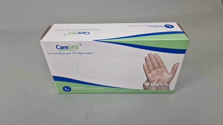 Перчатки виниловые CARE 365 без пудры, размер L, 100 штук одноразовые, универсальные белые - изображение 2
