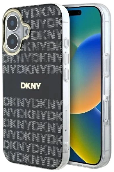 Etui DKNY Repeat Texture Pattern With Stripe do Apple iPhone 16 Black (3666339335502) - obraz 1