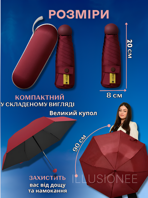 Зонт мини 3DTOYSLAMP 8 спиц в чехле складной компактный солнцезащитный ветрозащитный с прочным механизмом антиветер мужской женский стильный автоматический удобный для сумки дождя путешествий прогулок дорожный повседневный бордовый - Фото 3 Зонт мини 3DTOYSLAMP 8 спиц в чехле складной компактный солнцезащитный ветрозащитный с прочным механизмом антиветер мужской женский стильный автоматический удобный для сумки дождя путешествий прогулок дорожный повседневный бордовый - изображение 3