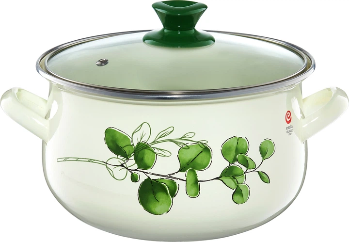 Каструля Emalia Olkusz Eukaliptus емальована з кришкою Біло-зелена 22 см 5.7 л (5904134230249) - зображення 1