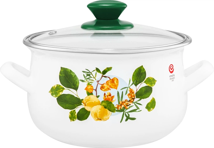 Каструля Emalia Olkusz Pigwa емальована з кришкою Біло-зелена 18 см 2.9 л (5904134610935) - зображення 1