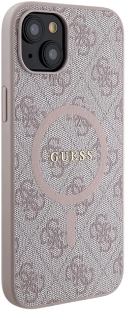 Панель Guess 4G Collection Leather Metal Logo MagSafe для Apple iPhone 15/14/13 Pink (3666339226749) - зображення 4