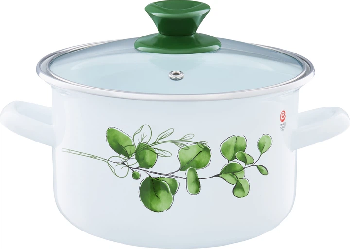 Каструля Emalia Olkusz Eukaliptus емальована з кришкою Біло-зелена 16 см 2 л (5904134611130) - зображення 1