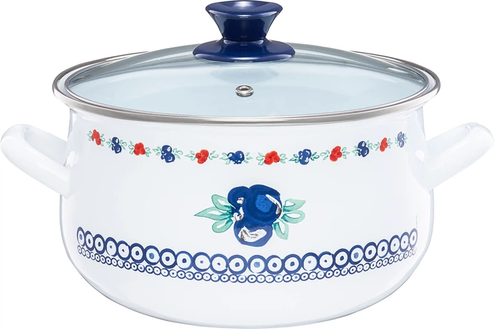 Каструля Emalia Olkusz Kalina емальована з кришкою Біло-синя 18 см 2.9 л (5904134611314) - зображення 1
