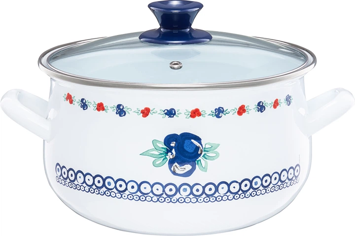 Каструля Emalia Olkusz Kalina емальована з кришкою Біло-синя 22 см 5 л (5904134611338) - зображення 1