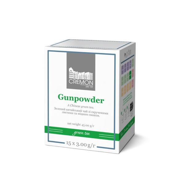 Чай зелений Cremon Gunpowder в пірамідках 15 шт х 3.0 г - Фото 1 Чай зелений Cremon Gunpowder в пірамідках 15 шт х 3.0 г - зображення 1