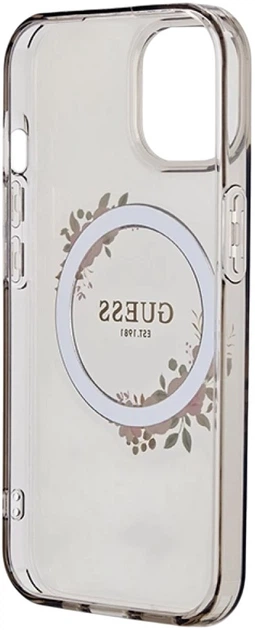 Etui plecki Guess IML Flowers Wreatch MagSafe do Apple iPhone 15/14/13 Transparent/Black (3666339221287) - obraz 7