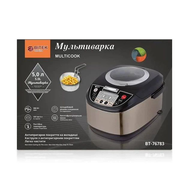 Многофункциональная мультиварка скороварка Bitek 5 л с таймером прозрачным окном и режимом фритюрницы 900 Вт (AA0452) - изображение 9