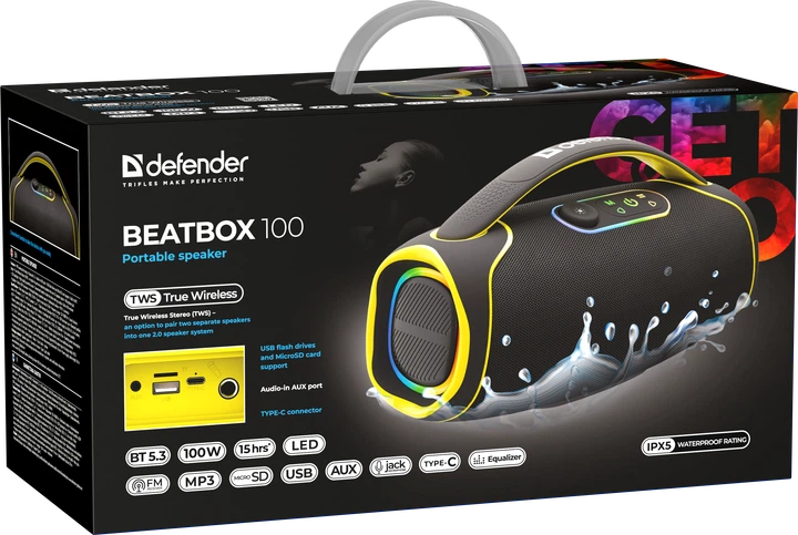 Портативная колонка Defender Beatbox 100 100Вт bluetooth Black (4745091890692) - Фото 9 Портативная колонка Defender Beatbox 100 100Вт bluetooth Black (4745091890692) - изображение 9