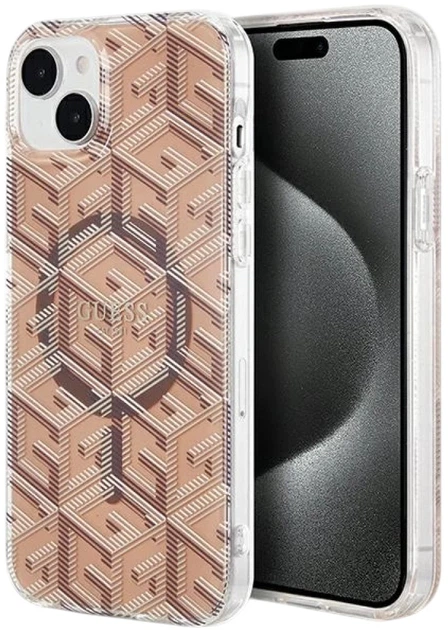 Etui plecki Guess IML GCube MagSafe do Apple iPhone 15/14/13 Brown (3666339222123) - obraz 1