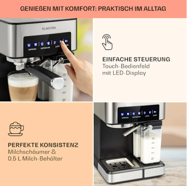 Кавоварка Arabica Comfort 1350W 20 бар 1.8л сенсорна панель управління - зображення 4