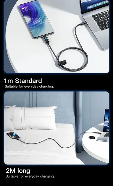 Кабель зарядки USB - Type C Essager 100W 2м с дисплеем (EXCT-XYA01-P) - Фото 6 Кабель зарядки USB - Type C Essager 100W 2м с дисплеем (EXCT-XYA01-P) - изображение 6