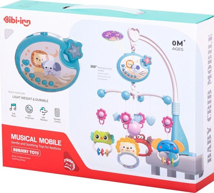 Мобіль на ліжечко Ikonka Проєктор Зірок з пультом керування блакитний (5903039728783) - зображення 5