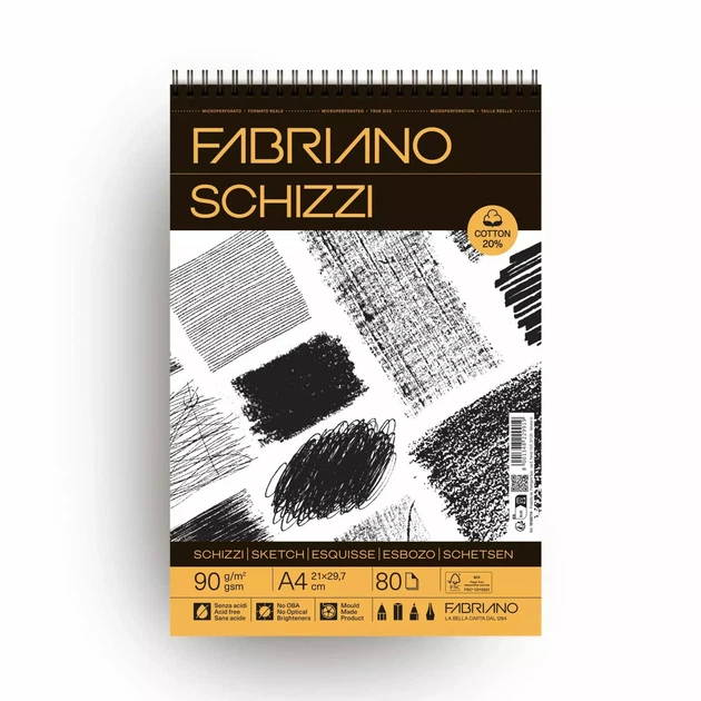 Альбом для графики и рисунка Fabriano Schizzi Sketch, А4, 80 листов, 90 г/м2, 20% хлопка, на спирали, (19100714) - Фото 1 Альбом для графики и рисунка Fabriano Schizzi Sketch, А4, 80 листов, 90 г/м2, 20% хлопка, на спирали, (19100714) - изображение 1