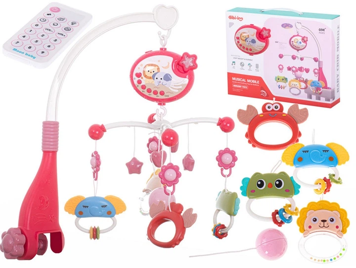 Мобіль на ліжечко Ikonka Проєктор Зірок з пультом керування рожевий (5903039728790) - зображення 7