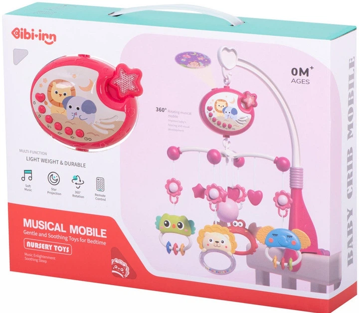 Мобіль на ліжечко Ikonka Проєктор Зірок з пультом керування рожевий (5903039728790) - зображення 8