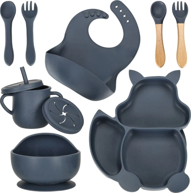 Набір посуду для годування дітей Ikonka темно-синій 9 елементів (5903039751125) - зображення 2