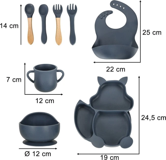 Набір посуду для годування дітей Ikonka темно-синій 9 елементів (5903039751125) - зображення 3