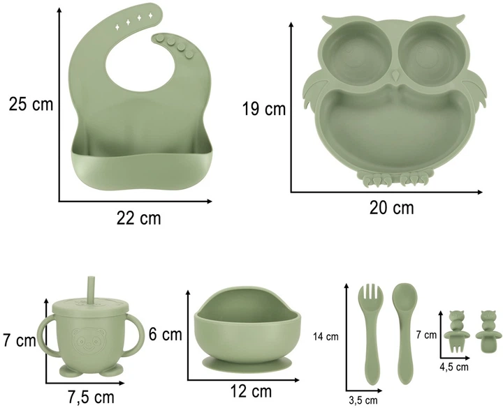 Набір посуду для годування дітей Ikonka зелений 8 елементів (5903039751149) - зображення 3