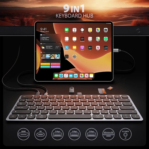 Клавіатура дротова Axagon HMC-KB 9 in 1 USB Silver/Black (HMC-KB-CRL) - зображення 16