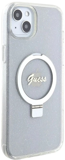 Etui plecki Guess Ring Stand Script Glitter MagSafe do Apple iPhone 15/14/13 Transparent (3666339156602) - obraz 4