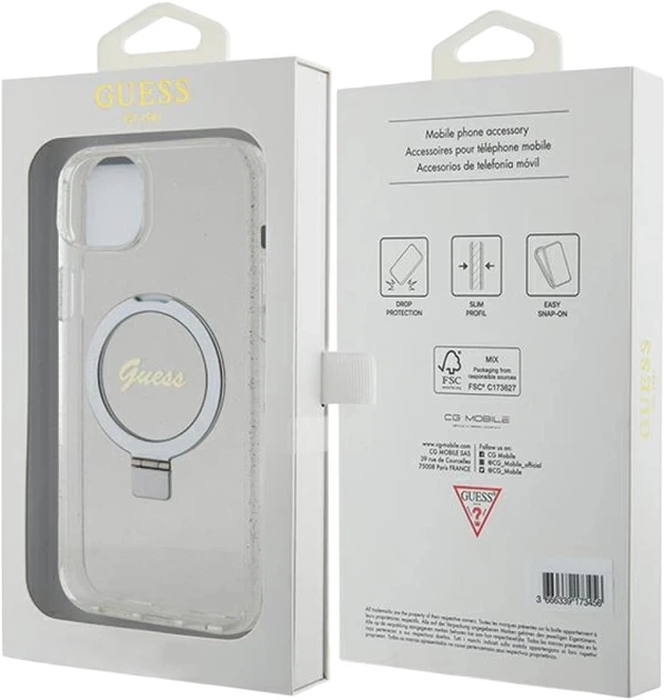 Etui plecki Guess Ring Stand Script Glitter MagSafe do Apple iPhone 15/14/13 Transparent (3666339156602) - obraz 8