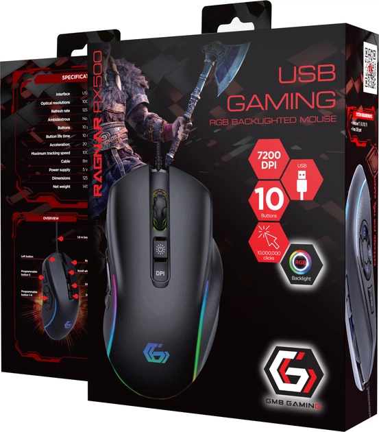 Mysz Gembird Ragnar RX500 Przewodowa Czarna (MUSG-RAGNAR-WRX500) - Zdjęcie 4 Mysz Gembird Ragnar RX500 Przewodowa Czarna (MUSG-RAGNAR-WRX500) - obraz 4