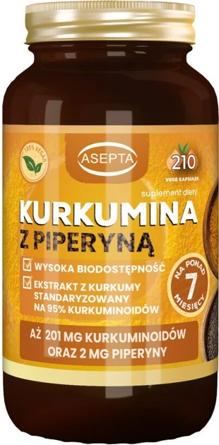 Дієтична добавка Asepta Куркумін з піперином 210 капсул (5904734577768) - зображення 1