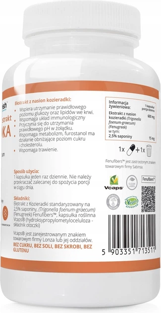 Suplement diety Wish Pharmaceutical Kozieradka Ekstrakt 600 mg 90 kapsułek (5903351713511) - obraz 2